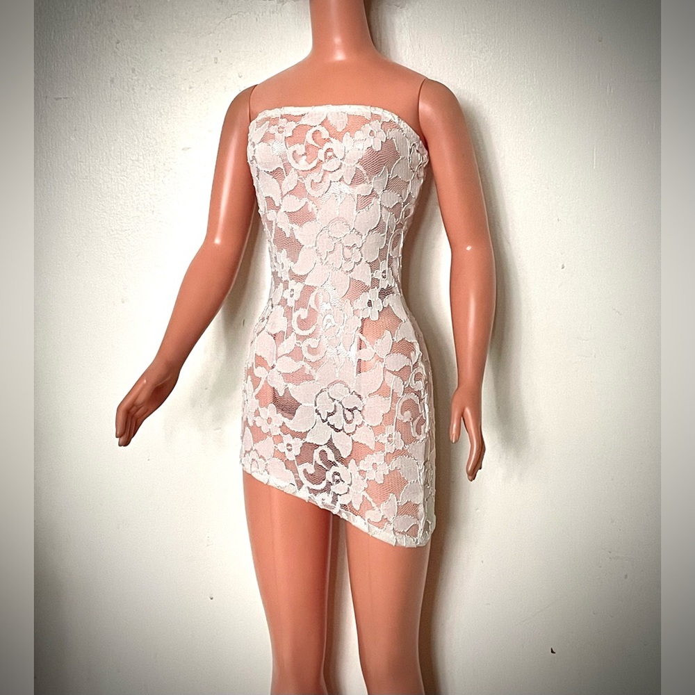 Cream color Lace Mini  Dress for My Size Barbie Doll 36". Asymmetric Hem